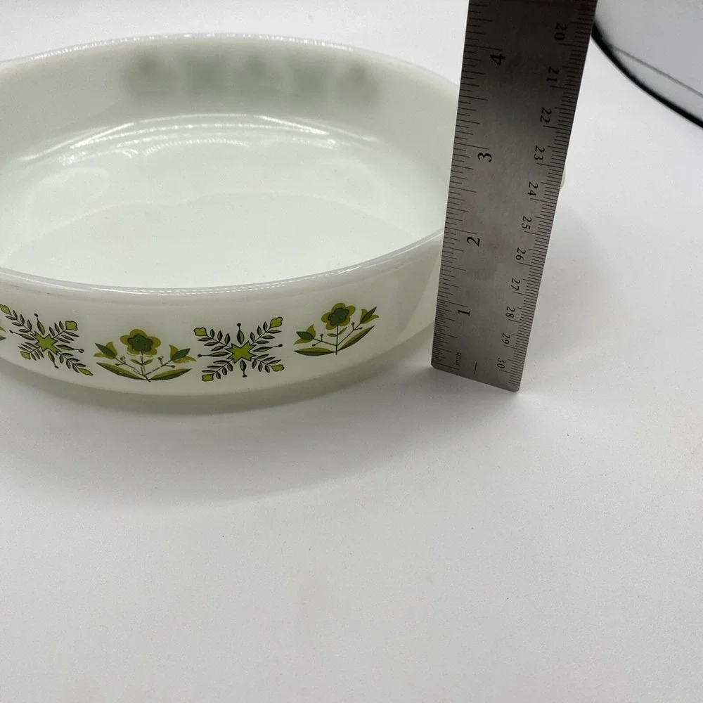 Anchor Hocking Round Handled Baking Deep Pie Dish #429 Green Meadow 9